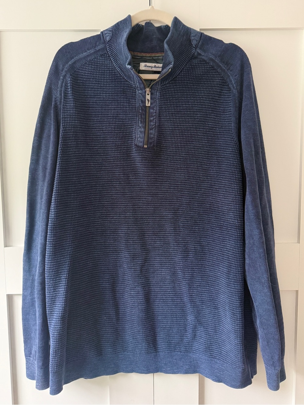Tommy Bahama Navy Blue Waffle Knit Half-Zip Pullover